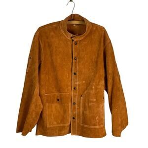 Welding Jacket Suede Leather Orange Mens Size L Utility Workwear